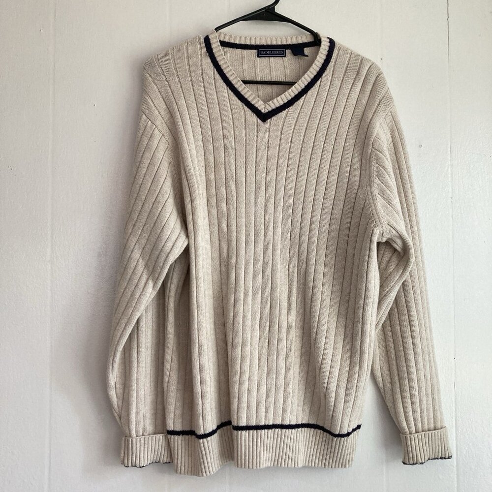 VTG Saddlebred Mens Sweater Cotton V Neck Academia Preppy Grandpa Made UK Sz M